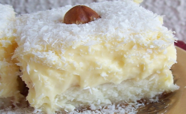 Kokoskuchen mit Vanillepudding, blitzschnell & lecker !