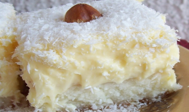 Kokoskuchen mit Vanillepudding, blitzschnell & lecker !