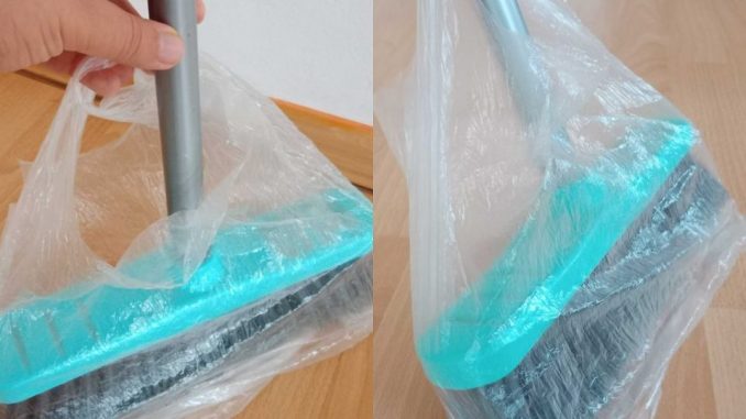 Legen Sie eine Plastiktüte auf den Besen und verabschieden Sie sich von Staubsauger und Besen