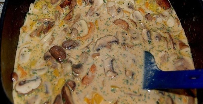 Puten Sahne Gulasch auf Bandnudeln