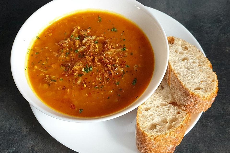 Rote Linsen-Kokos-Suppe