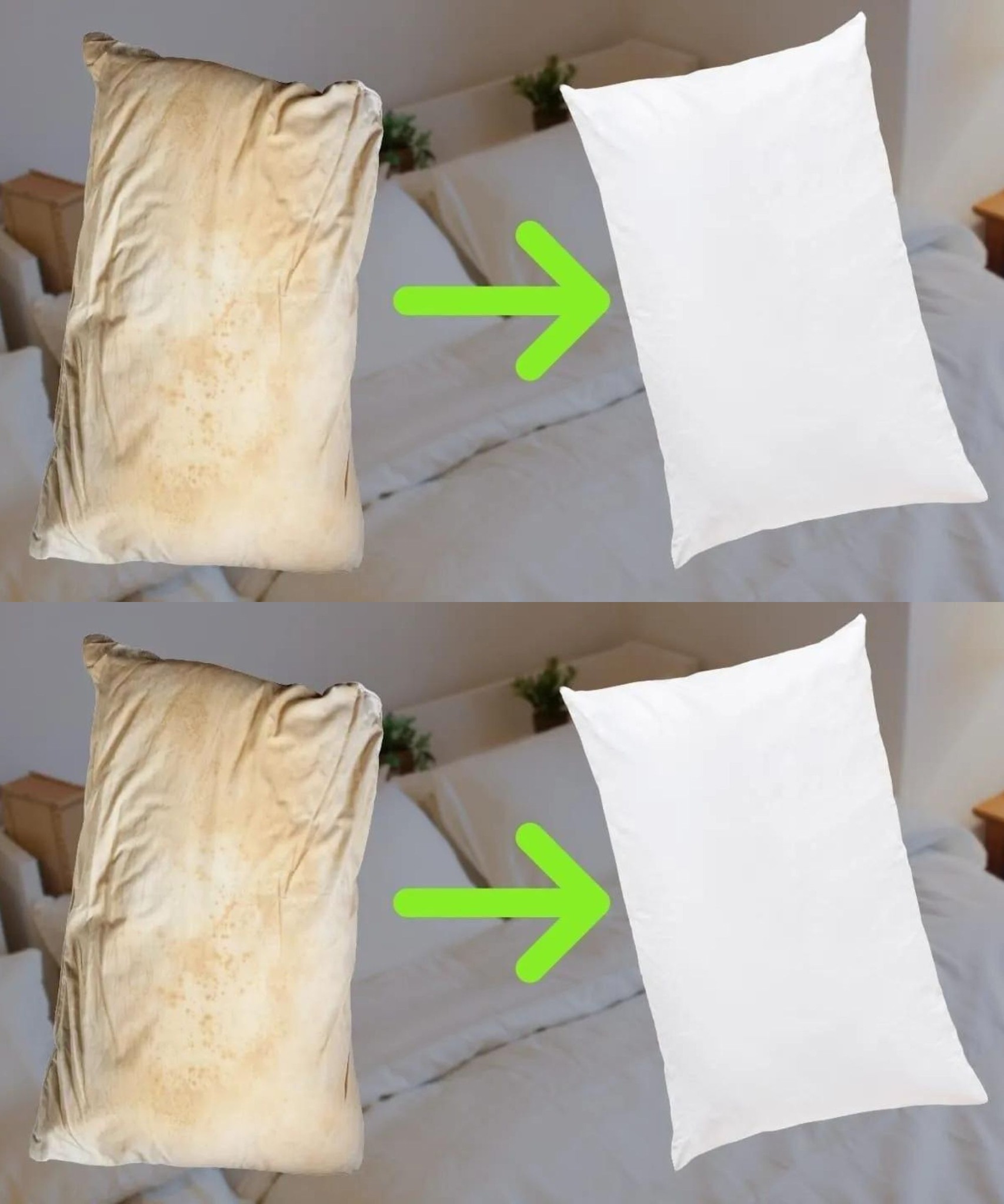 Weiße und sehr saubere Kissen, keine Waschmaschine nötig: die Methode der Großmutter, sie chemisch zu reinigen