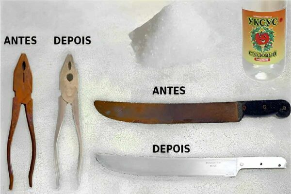 Aprendi como remover ferrugem de metal usando vinagre e sal