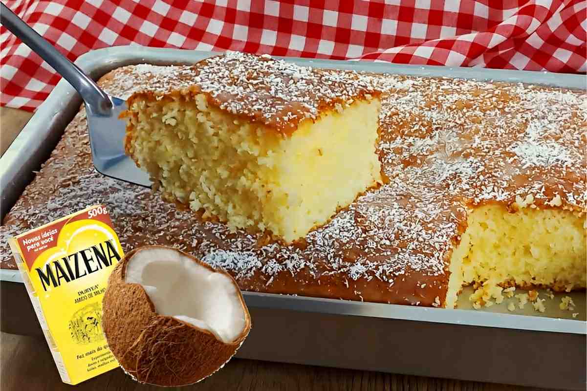Bolo de maisena com coco muito fofinho e fácil de fazer para o lanche ou café