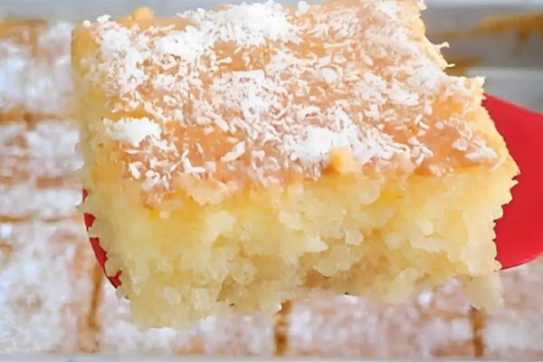 Bolo de tapioca assado no forno com cobertura de coco com leite condensado