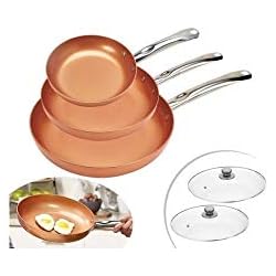 MB Tech Sartenes 5 Piezas 20CM 24CM 28CM 2 Capas Revestimiento cerámico de Color Cobre