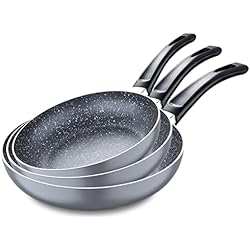 San Ignacio Soul Marble | Juego de Sartenes Antiadherentes | 3 Piezas de 16, 20 y 24 cm de Diámetro | Aluminio Prensado | Juego de Sartenes de Color Gris | Aptas Para Todo Tipo de Cocinas