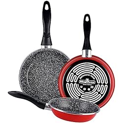 Magefesa K2 Rojo Juego de 3 sartenes (20/24/28)cm de acero vitrificado exterior rojo. Antiadherente bicapa reforzado efecto piedra, aptas para todo tipo de cocinas