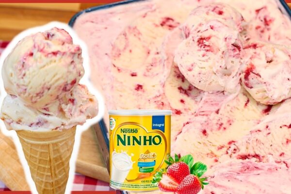 Sorvete de ninho com morango muito cremoso e fácil de fazer
