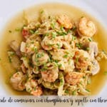 Salteado de camarones con champiñones y repollo con thermomix
