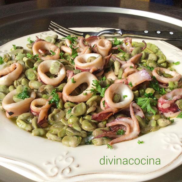 habitas salteadas con chipirones