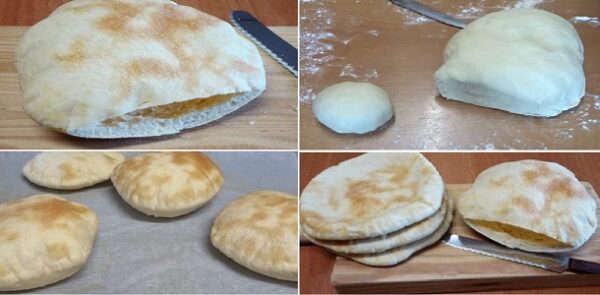 Así como queda el PAN DE PITA, hueco por dentro, recién horneado y con un relleno adecuado, se convierte en un manjar de dioses.