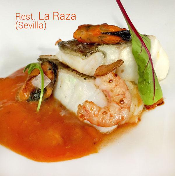 Bacalao confitado con langostinos y mejillones