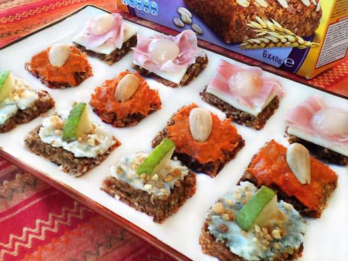 Canapés sobre bizcochitos All-Bran