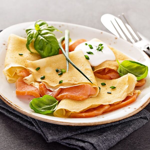 Crepes de salmón ahumado