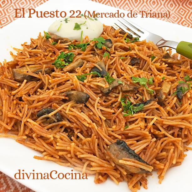 Fideos con tomate y setas Fideos con tomate y setas