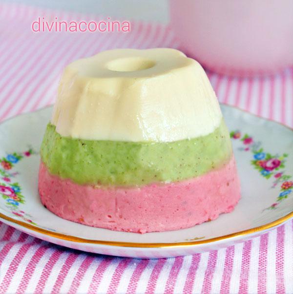 flan de frutas tricolor