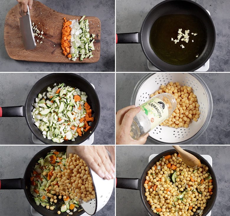 garbanzos salteados con verduras paso paso