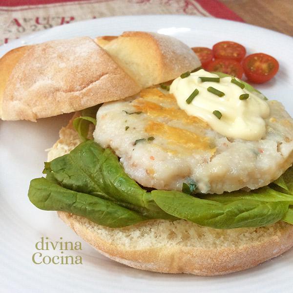 Hamburguesa de merluza y gambas