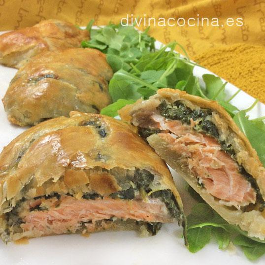Hojaldres de salmón y espinacas