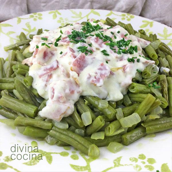 Judías verdes a la carbonara