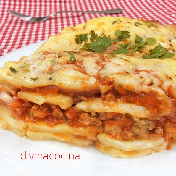 Lasaña de patatas y carne