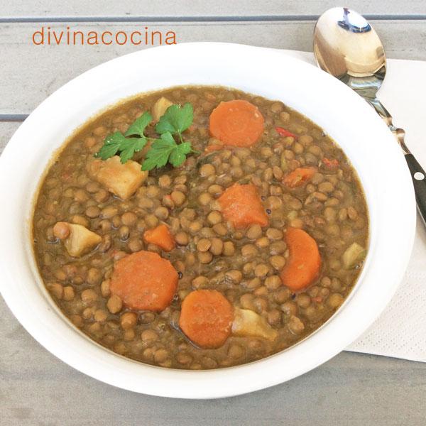 Lentejas estofadas con verduras