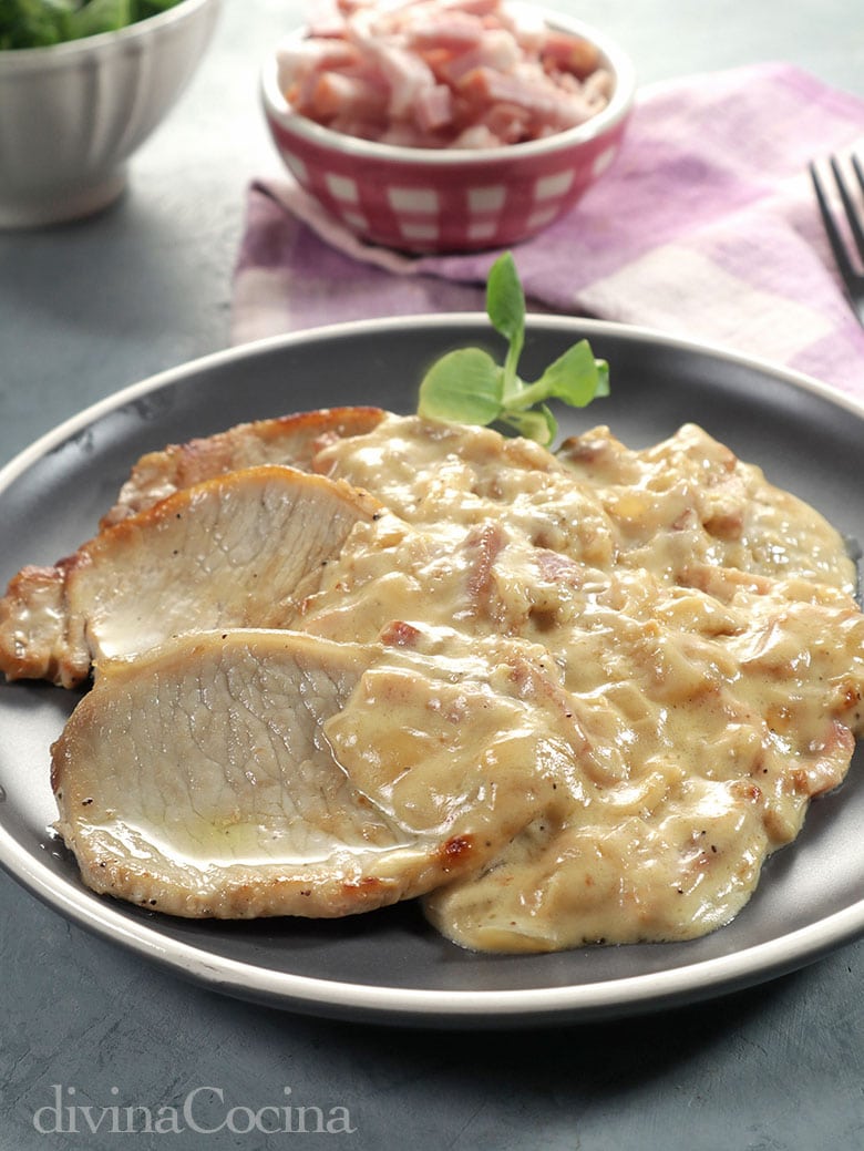 lomo de cerdo carbonara