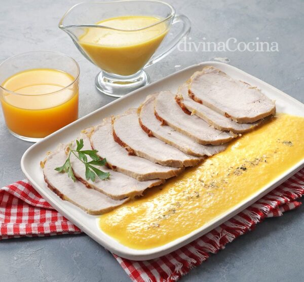 Lomo de cerdo guisado a la naranja o mandarina