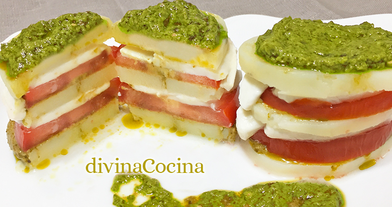 milhoja patata tomate y pesto F milhoja patata tomate y pesto F