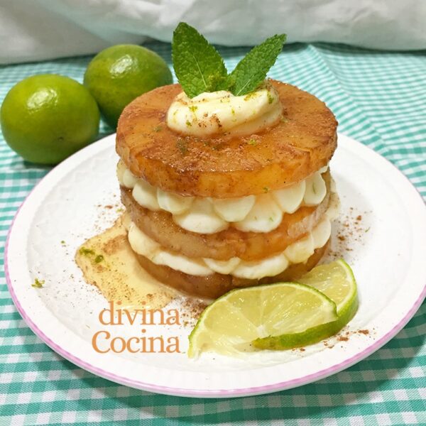 Milhojas de piña y queso crema