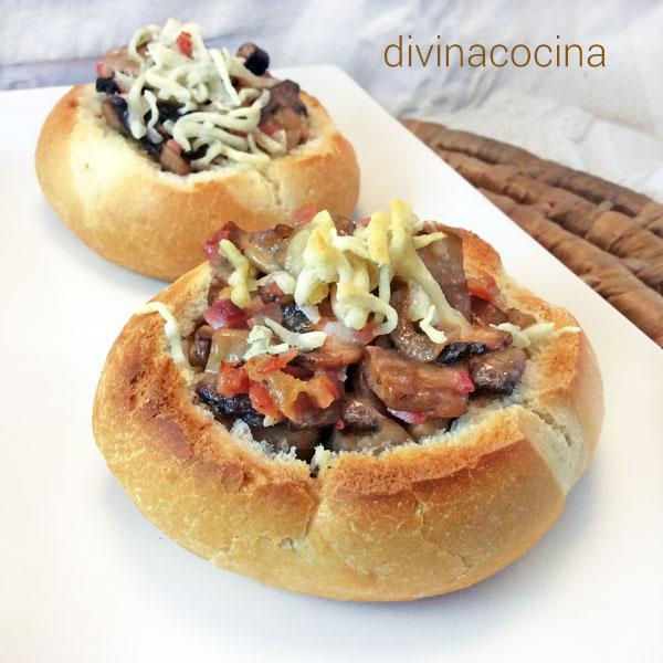 Nidos de pan con champiñones