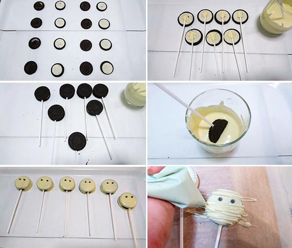 piruletas momia de galletas paso a paso