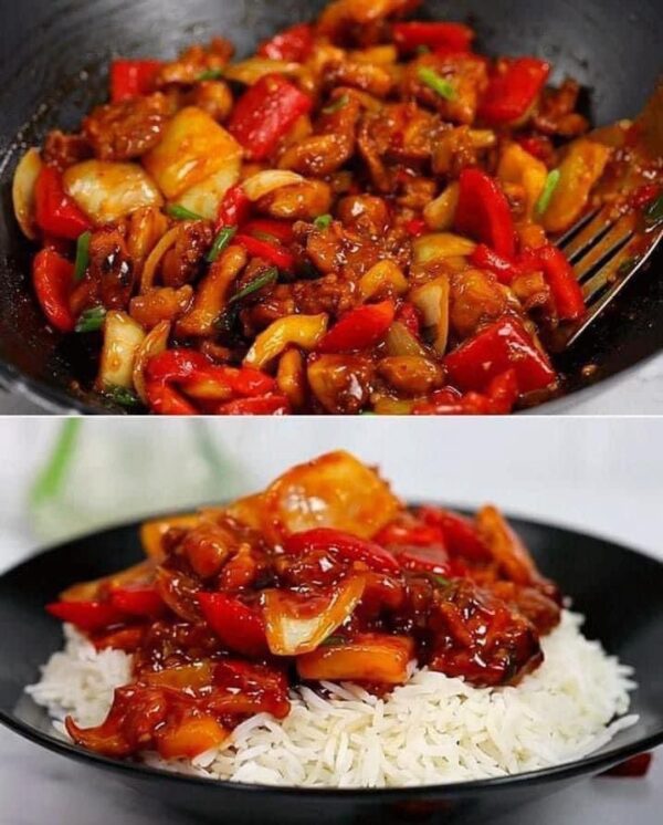 Pollo salteado con salsa de soya