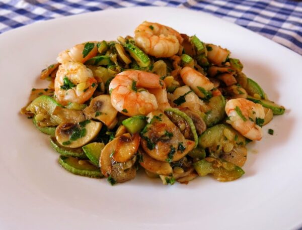 Receta de calabacines con gambas o camarones
