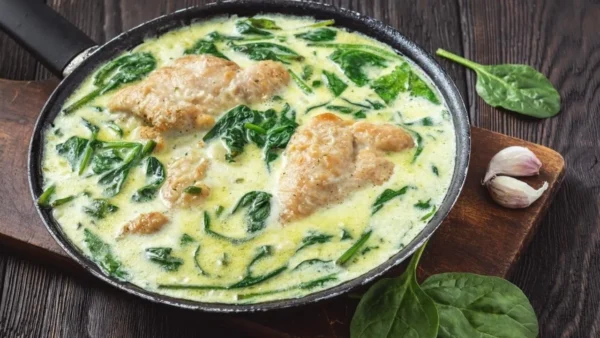 Receta de pechuga con espinacas y champiñones