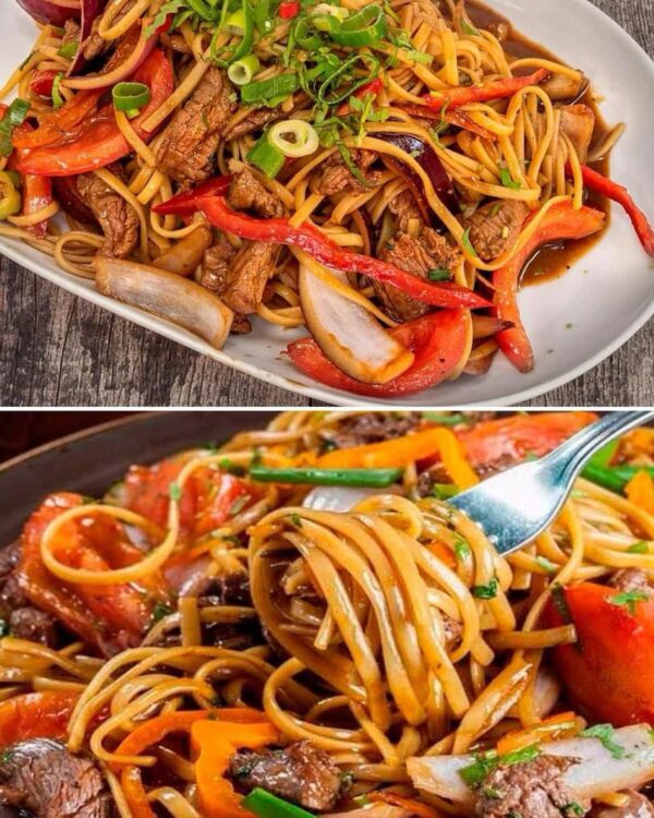 Receta de tallarines con carne y verduras salteadas