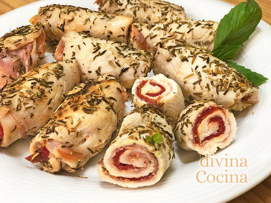 Rollitos de pechuga rellena Rollitos de pechuga rellena