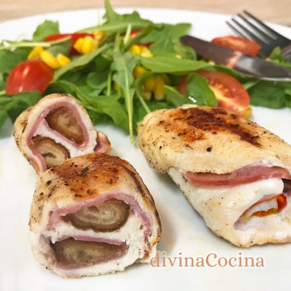 Rollitos de pollo, bacon y dátiles