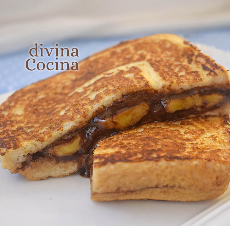 sandwich caliente de platano chocolate