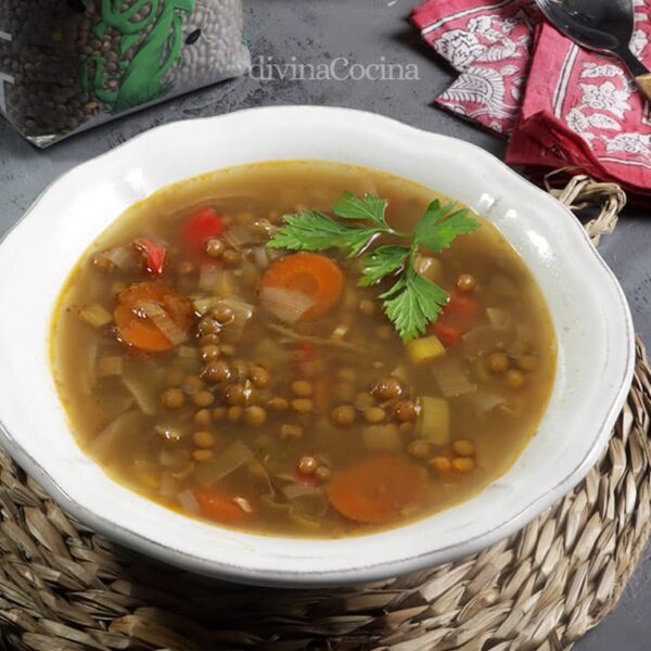 Sopa de lentejas y verduras con especias