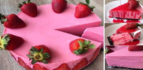 TORTA MOUSSE DE FRESA CON YOGUR Sin Horno ” By PIMMY TASTY ” Si te gusta dinos HOLA y dale a Me Gusta MIREN …