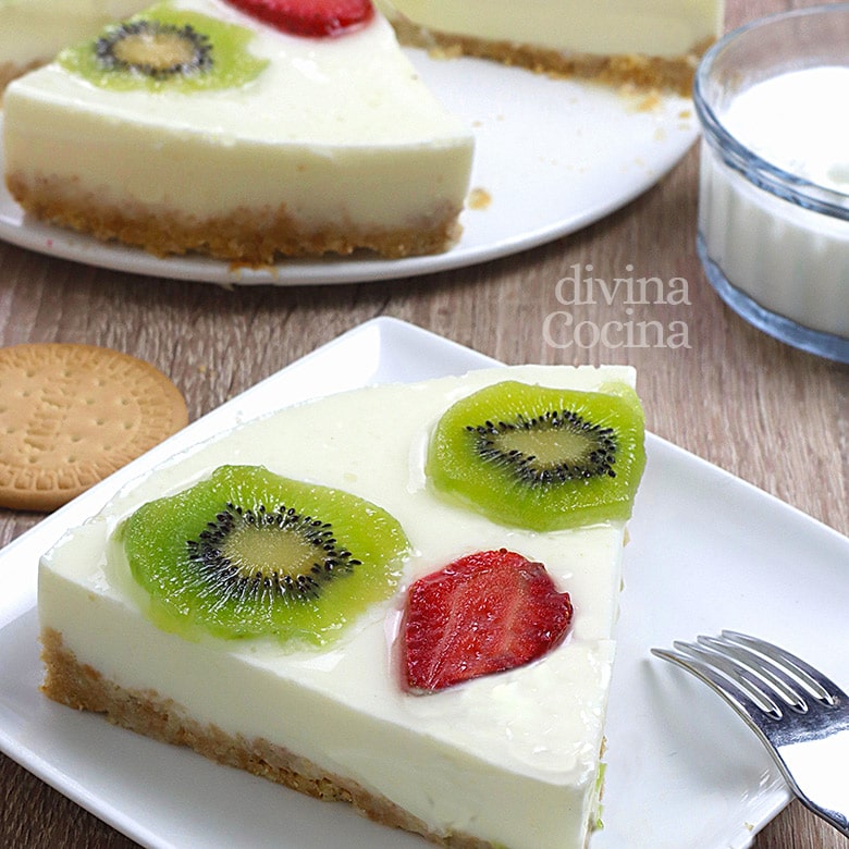 tarta de yogur y frutas sin horno