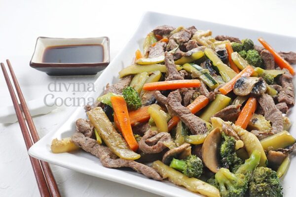 Wok de ternera con verduras