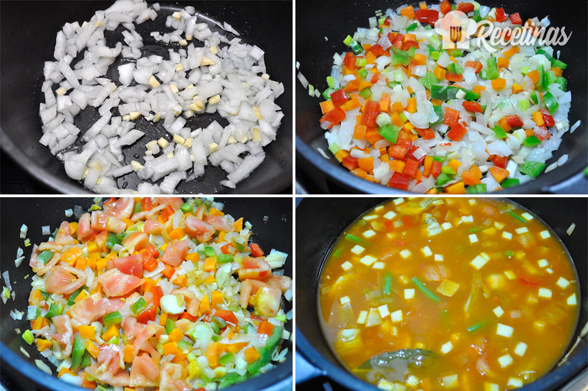 Arroz con verduras paso a paso.