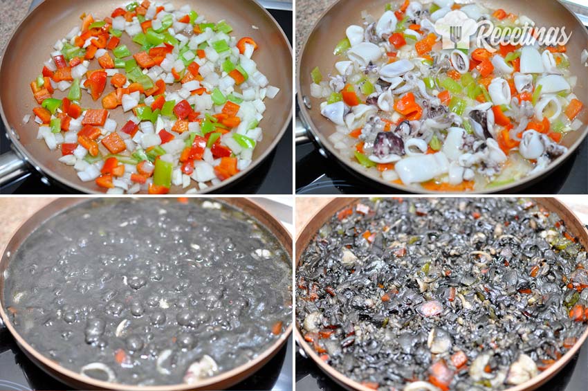 Arroz negro con calamares paso a paso.