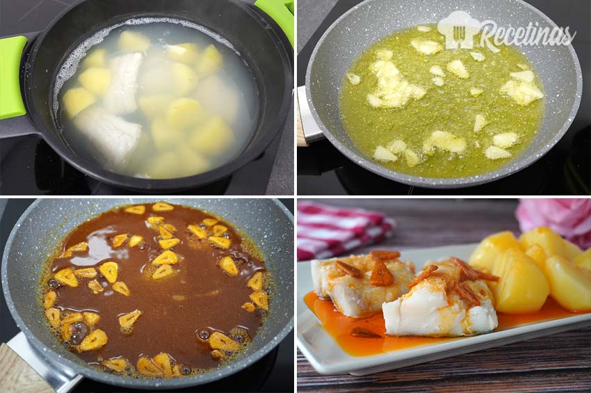 Preparación del bacalao a la gallega.