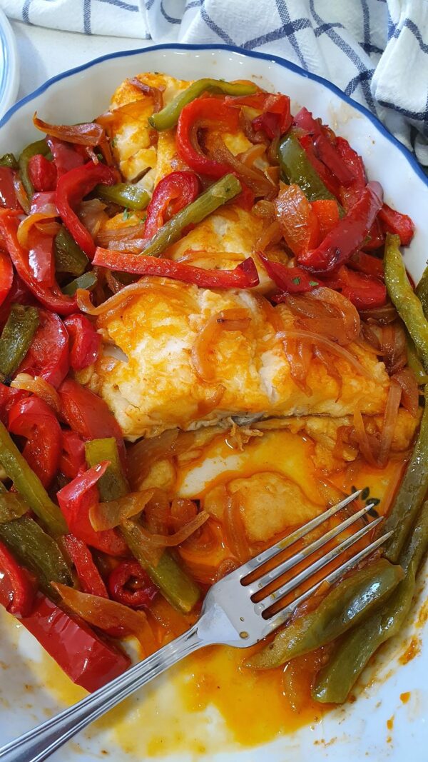 Bacalao a la portuguesa con pimientos