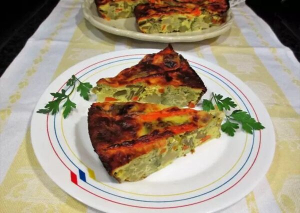 Budín de brócoli y judías verdes con queso mozzarella