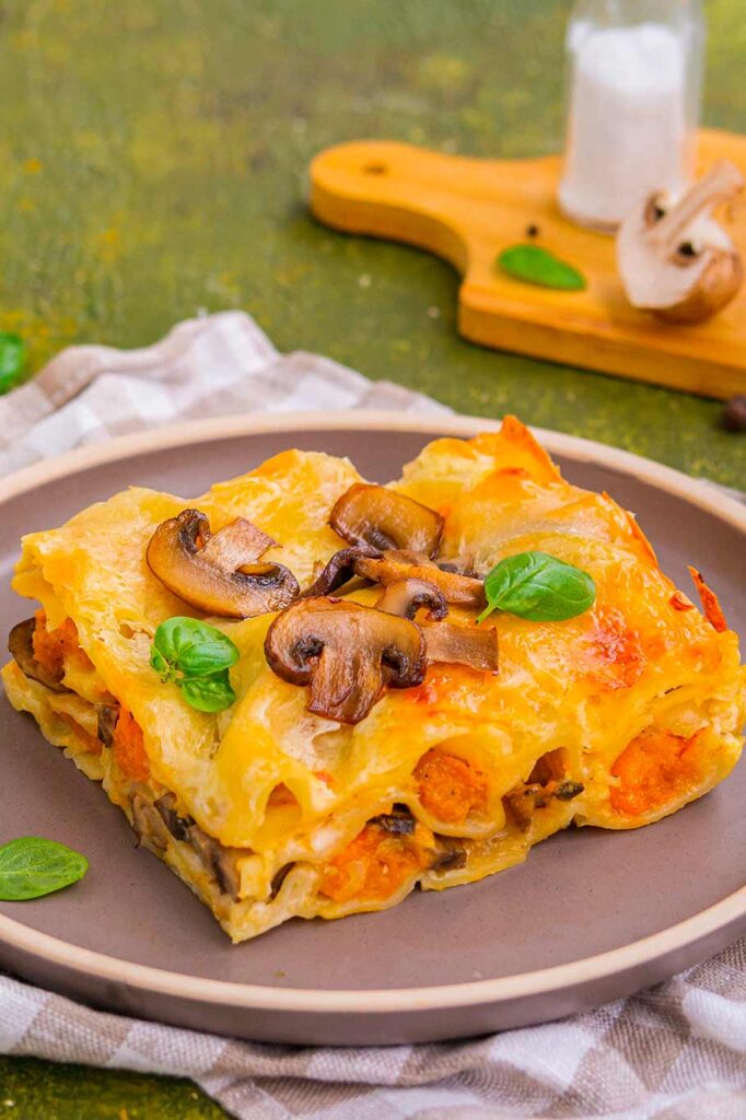 Receta de Lasaña con calabaza y champiñones